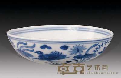 青花荷花鸳鸯浅碗 直径13cm